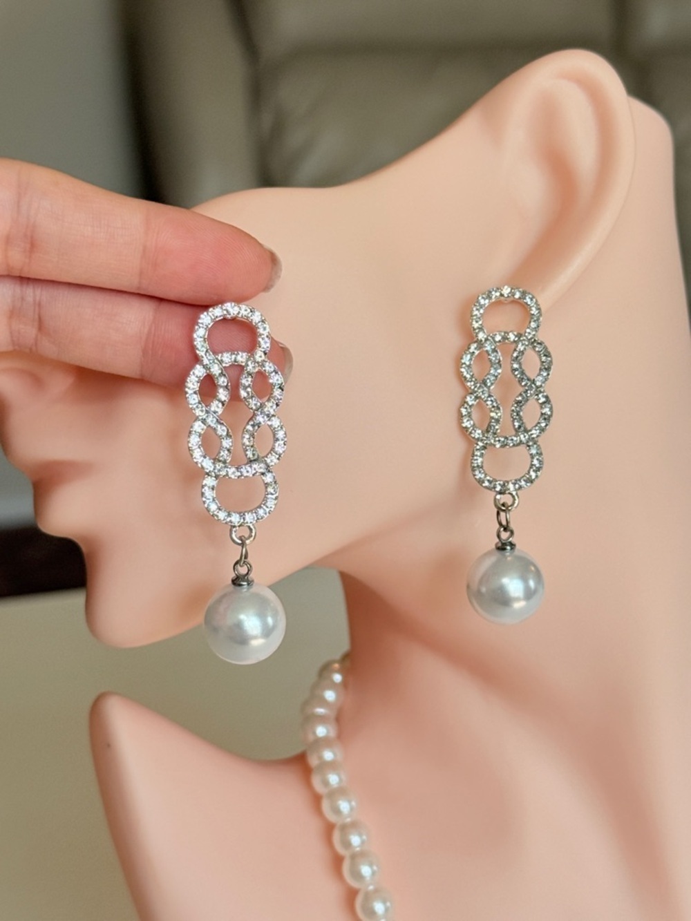 Pearl Drop Crystal Link Earrings